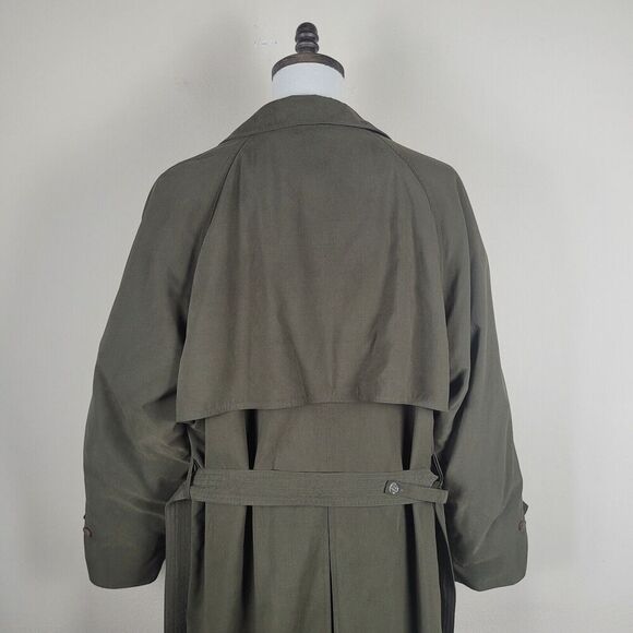 Vintage Perusal Coat Mens 44 Long Green Trench Double Breasted Belted Classic - Picture 7 of 10